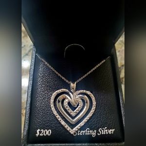 Diamond and Sterling Silver Pendant Graduated open hearts